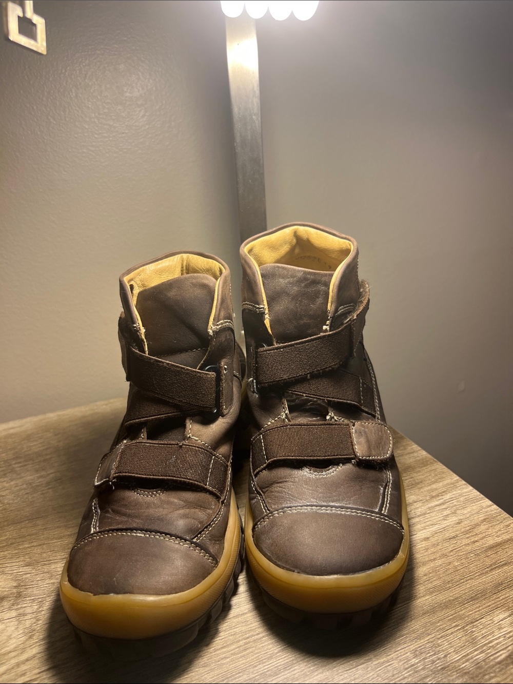 Kids Brown High-Top Velcro Boots
